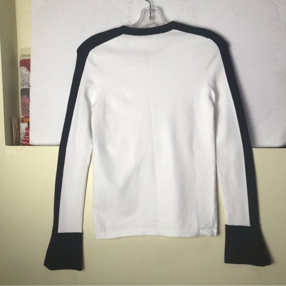 Louis Vuitton NEW Sweater Top Flare Sleeve Cuffs Uniform White Black Knit Crew S - Picture 3 of 16